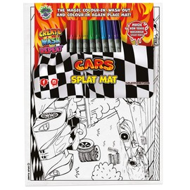 Splat Planet Colour in Racing Car cotton Toddler placemat with 10 non-toxic washable magic pens - Colour in and wash out place mat