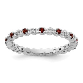 GemApex Eternity Ring Band 925 White Sterling Silver Stackable Expressions Garnet Diamond 0.04ct 0.27ct