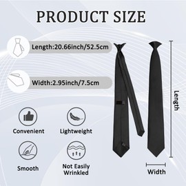 Gsyziux Clip on Ties for Men 20" Pre-Tied Necktie Solid Color Skinny Ties for Men for Uniform Business Casual (Black)