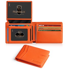 RUNBOX Men's Wallets Slim Rfid Leather 2 ID Window With Gift Box