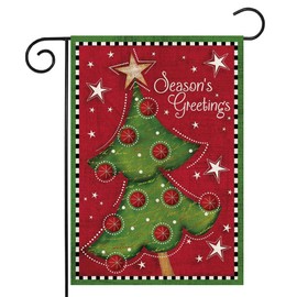 LHSION Christmas Tree Garden Flag 12.5 x 18 Inch Season Greetings Decorative Double Sided Burlap Small Flag Holiday Banners for Winter Xmas Farm House Yard Decoration