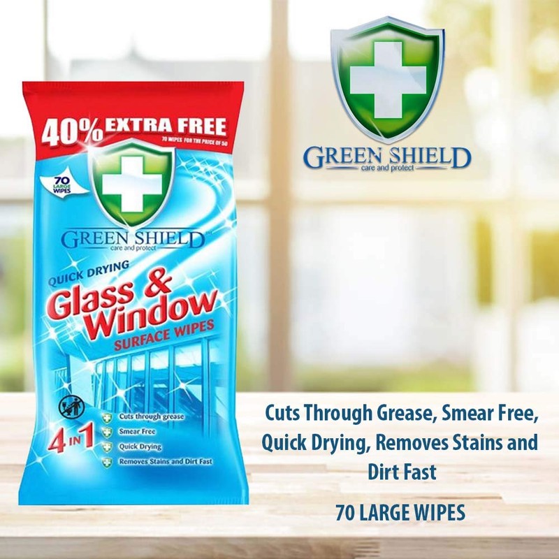 Green Shield Glass & Window Wipes 70pk