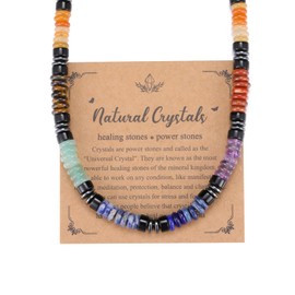 GEHECRST 7 Chakra Healing Stones Chain Gemstone Necklace Crystal Necklace Amulet Chain Lucky Charm Jewellery for Men and Women, Gemstone, 7 chakra stones