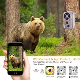 A350W WiFi Trail Camera 32MP 1296P, No Glow Night Vision Game Camera with 0.1s Trigger Speed 100ft Night Vision Motion Activated IP66 Waterproof, App Control for Wildlife Monitoring