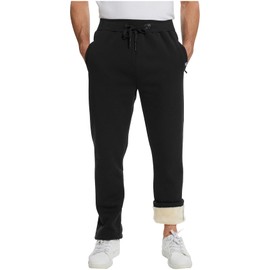 PEHMEA Fleece Lined Sweatpants for Men, Winter Warm Sherpa Joggers Lounge Pants with Pockets(11 Black (Open-Bottom)-S)
