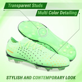 Vizari Tioga FG Adult Soccer Cleats for Men and Women | TPU Coated Wide Width Soccer Cleats | Transparent Studs for Outdoor Football Shoes, Lime, 6.5 Women/6.5 Men