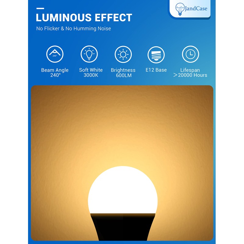 JandCase Ceiling Fan Light Bulbs, 6W E12 LED Bulbs 60Watt