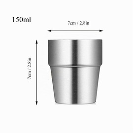 Lansls Pack of 4 Premium Stainless Steel Cups, 175 ml, Shatterproof Metal Cups, Stackable Metal Cups without Handle, Insulated Double Stainless Steel Cup for Travel, Outdoor, Camping (Silver)
