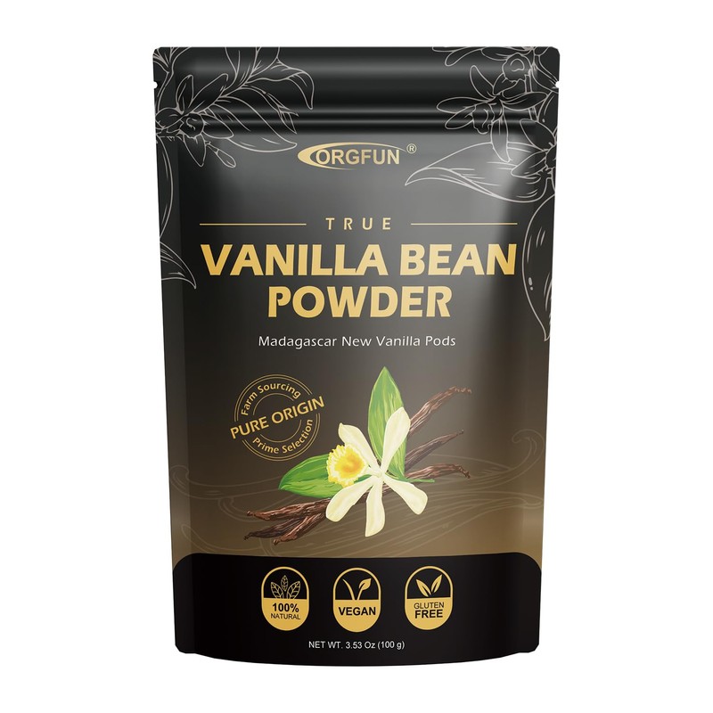 ORGFUN Vanilla Bean Powder 3.53 Oz, Native Ground Madagascar Vanilla