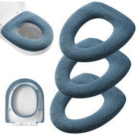 Guojanfon 3Pcs/Pack Bathroom Soft Thicker Warmer Stretchable Washable Cloth Toilet Seat Cover Pads (Dark Green)