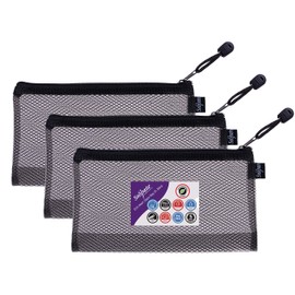 Snopake DL High Capacity Black EVA Mesh Zippa-Bag [Pack of 3] 240 x 130mm – Heavy Duty Bag with Hanging Loop and Business Card Holder [15879]