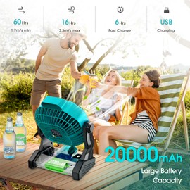 JINLICTE Camping Fan with LED Lantern, 20000 mAh 9 Inch Portable Rechargeable Battery Powered Fan with Stepless Speed and Quiet Battery Operated for Tent, Picnic, Barbecue, Fishing, Travel, Home