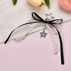 ShiQiao Spl Y2k Bow Pearl Keyring for Women Five-Pointed Star Keychain for Girls Handbag Bag Charm for Purses Decoration Bowknot Star Key Ring Aesthetic Y2K Accessories