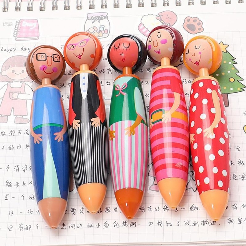 NOOMIEQCF 5-Pack Japanese Anime Doll Gel Pens 0.5mm Blue Ink