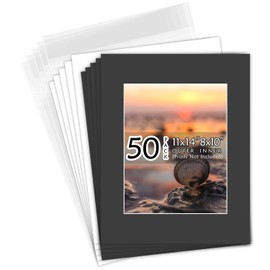 Golden State Art, Acid Free, Pack of 50, 11x14 Black Picture Mats Mattes with White Core Bevel Cut for 8x10 Photo + Backing + Bags