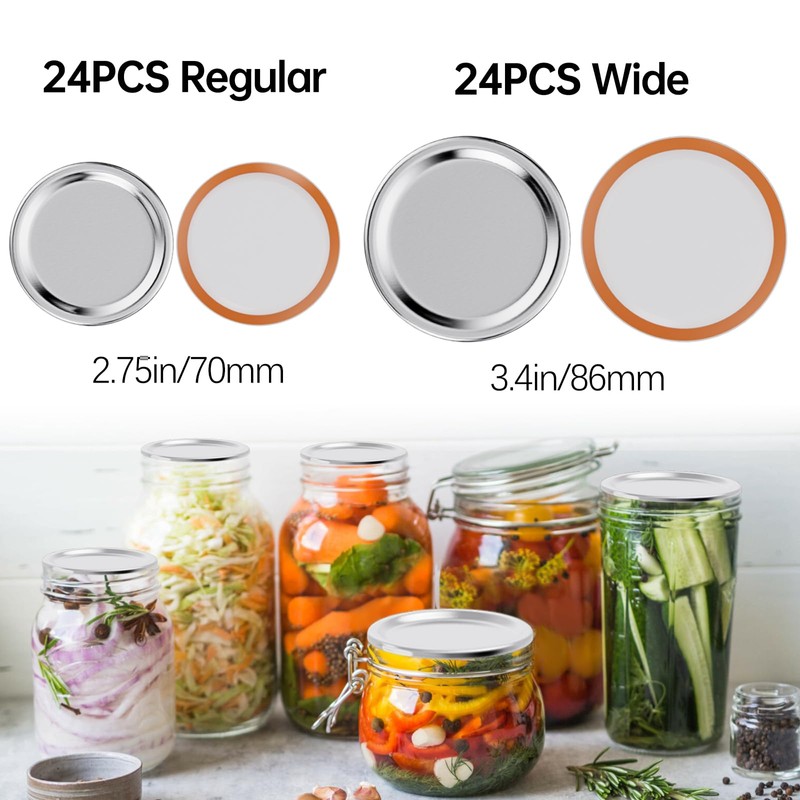 48PCS Mason Jar Lids for Wide and Regular Mouth Jars,