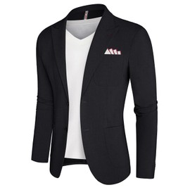 PJ PAUL JONES Men's Classic Suit Jacket Sporty Leisure Blazer 2 Buttons Modern Suit Jacket, black