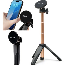 Slick 246788 Smartphone Tripod, Black, Compatible with Magsafe, Magnetic Ring Included, 3 Levels of Stretch, Vlog, Video Streaming, Selfies, Lightweight, Compact