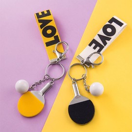 Ping Pong Table Tennis Ball Keychain tennis keyring Ping Pong Keyrings Cute Ping Pong Racket Pendant Key Holder Ping Pong Bat Key Luggage Accessories Souvenir Gift (black)