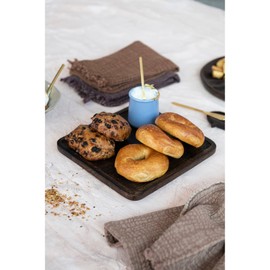 Bloomingville Square Linen Fringe, Set of 4, Putty Orange and Aubergine Napkin, Pink