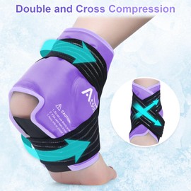 Atsuwell Ankle Ice Pack Wrap 2 Packs, Reusable Gel Ice Pack for Foot Ankle Heel, Cold Compress Therapy for Soothing Pain, Injuries, Achilles Tendonitis, Swelling, Sprained Ankles and Heels - Purple