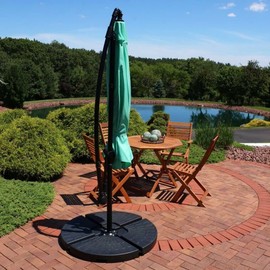 Light Green Patio Umbrella with Base Included, Octagonal Canopy Shape, Weight: 25.6, Water Resistant, Crank Lift, Hanging Style, Black Steel Pole Material | All Season Stability in Windy Conditions