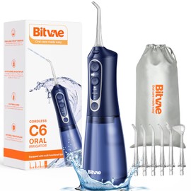 Bitvae Water Dental Flosser Teeth Pick, Cordless Flosser for Travel with 6 Jet Tips, 3 Modes 5 intensities, IPX7 Waterproof Portable & Rechargeable Oral Irrigator Cleaner, Midnight Blue