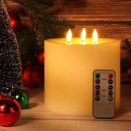 Retisee Extra Large Flameless Candles LED Battery Operated Real Wax 3 Wicks Flickering Pillar Candle with Remote Control Timer for Home Wedding Christmas Party Decoration (Ivory,6'' X 6'')