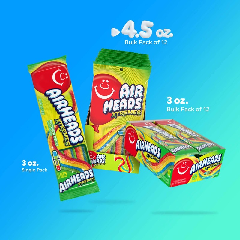Airheads Xtremes Belts Candy, Chewy Candy Package, Rainbow Berry Fruit