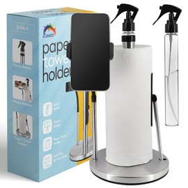3 in 1 Paper Towel Holder with Spray Bottle, Kitchen Towel Holder with Phone Holder, Paper Towel Holder Countertop, Black Paper Towel Holer