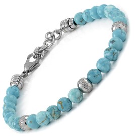 10:10 Stainless Steel Bracelet and 6 mm Turquoise Stones Bracelet for Men and Women Adjustable Bracelet Made in Italy