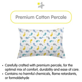 BreathableBaby Cotton Percale Pillowcase, for 13" x 18"/33 x 46 cm Toddler Pillow, Whales (2-Pack)