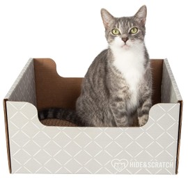 Hide & Scratch Extra-Large Heavy Duty Cardboard Cat Scratcher Box and Cat Bed with Refillable Scratch Pad