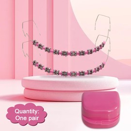 Fake Braces 2-Pcs Set Temporary Tooth Decoration with Metal Wires, Metal Brackets and Orthodontic Bands, Suitable for Orthodontists to Explain, for Dental Students to Practice (Pink)