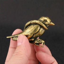 1 estatuilla dorada de latón con diseño de pájaros y serpientes, estatua pequeña, decoración de animales, decoración de computadora para oficina rústica y decoración del hogar, regalo artístico de