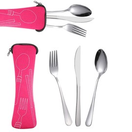 Camping Cutlery Set, Stainless Steel Camping Cutlery with Case, Outdoor Travel Cutlery, Camping Cutlery Made of Stainless Steel, Camping Cutlery Folding for Travel, Picnic, Work, Hiking, 3 Pieces