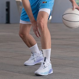 YUEDGE Mens Athletic Crew Socks Cotton Cushioned Moisture Wicking Sport Training Socks for Men 10-12 White 5 Pairs