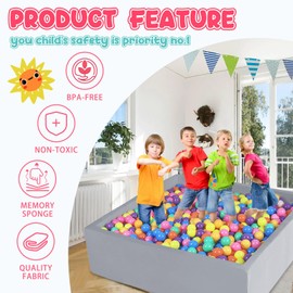 Foam Ball Pit for Toddlers - CALEPTONG 47.2 Inch Large Square Ball Pit for Kids, 2.7 Inch Extra Thick Baby Ball Pit, Soft Ball Pool Without Balls, Indoor and Outdoor Playpen for Boy Girls