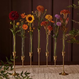 Bud Vases with Candle Holders: Glasseam 7Pcs Small Vase & Gold Candlestick