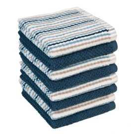 Bumble Premium Dish Cloths Towel 12"x12" | 100% Natural Ring Spun Cotton Tea Towel Set | 430 GSM | Highly Absorbent & Soft Dish Towels | 8 Pack - 4 Popcorn Striped & 4 Solid Kitchen Towels - Blue