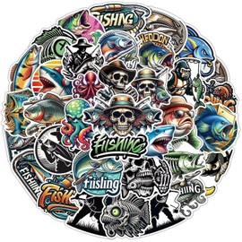 50PCS Fishing Stickers, Outdoor Catch Fish Adventure Decals for Water Bottle Notebook Scrapbook, Vinyl Waterproof Cool Doodle Stickers for Teens Adults