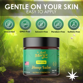 AUNT MARY'S AUNT MARY'S Hemp Salve Soothe Discomfort in Joints, Elbows, Back, Neck, Hands, and Knees - 2 Fl Oz- Made in USA (2 Ounce (Pack of 1), Ultra Strength)