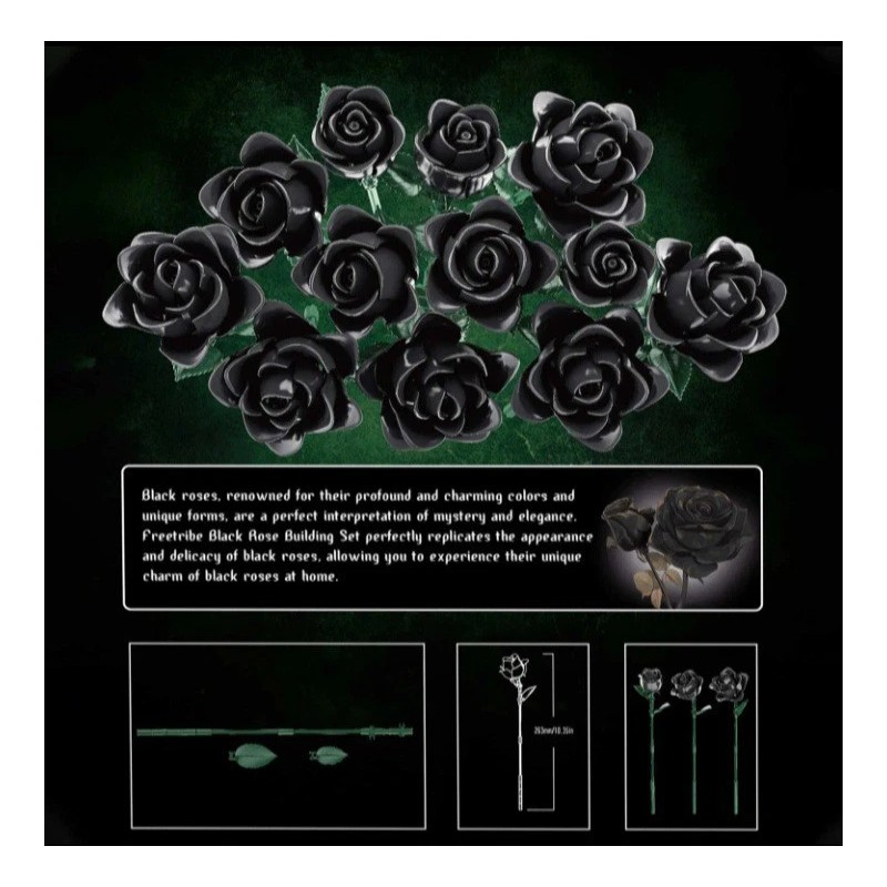 Free Tribe Black Rose Bouquet Building Set - Botanical Collection