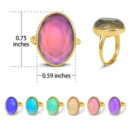 FUN JEWELS Color Change Facet Crystal Oval Stone Mood Ring in 18K Gold Plated, Size Adjustable, Gifts for Women