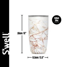 S'well Tumbler with Lid, 530ml, Pyrite, Vacuum-Insulated Travel Cup with Pop-On Lid, for Hot and Cold Beverages, On-the-Go up to 12h Cold/4h Hot