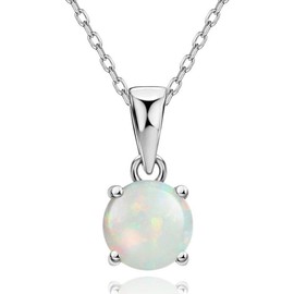 Michooyel October Birthstone Opal Necklace for Women, 925 Silver, Simple Style, 6mm Round Pendant Jewelry, Birthday Gift, Hypoallergenic, Adjustable Size, Gemstone, Opal