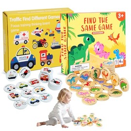 Juego de Mesa Niños, 48 Piezas Juego de Memoria, Tarjetas A Juego de Dinosaurio y Tráfico, Juegos Didacticos, para Ejercitar la Coordinación Mano -...