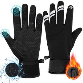 ehsbuy Winter Running Gloves Men Warm Waterproof Touchscreen Anti-Slip Thermal Liner Gloves with Hook and Loop Closure Cuff for Cycling Biking Outrdoor Sports