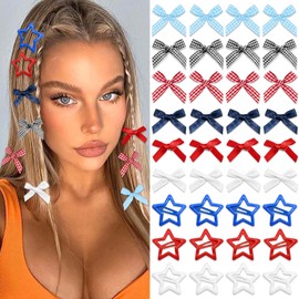 STGDAK 36 Pcs Mini Bow Hair Ribbon Alligator Clip Red Star Hair Clips Cute Star Snap Barrettes Kawaii Small Bowknot Clips Plaid Hair Bows For Women Girls Y2k Hair Accessories