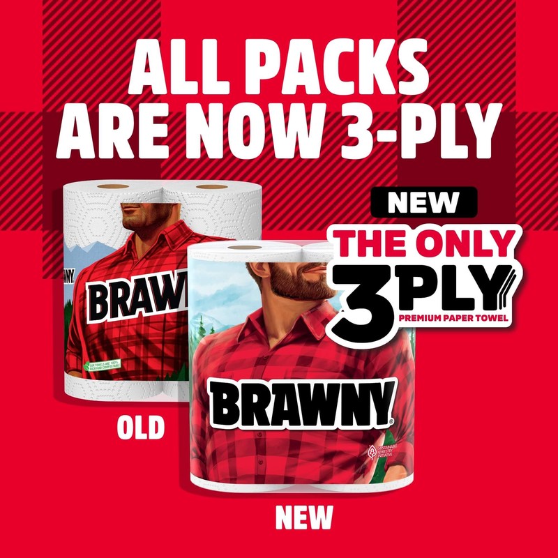 Brawny Tear-A-Square 3-Ply Paper Towels, 6 Double Rolls = 12
